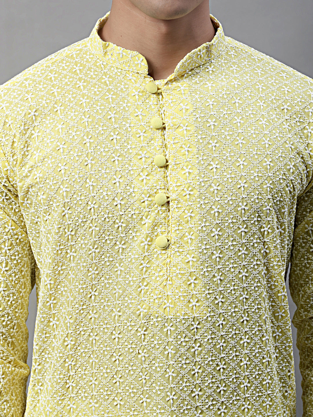 Jompers Men's Yellow Embroidered Kurta Only ( KO 626Yellow )