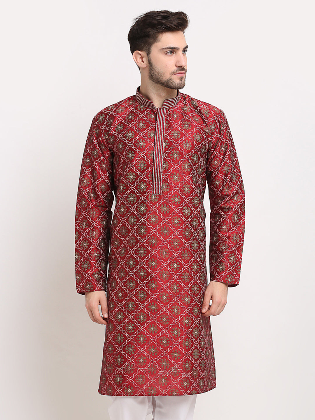 Jompers Men's Maroon Woven Kurta Only ( KO 645Maroon )