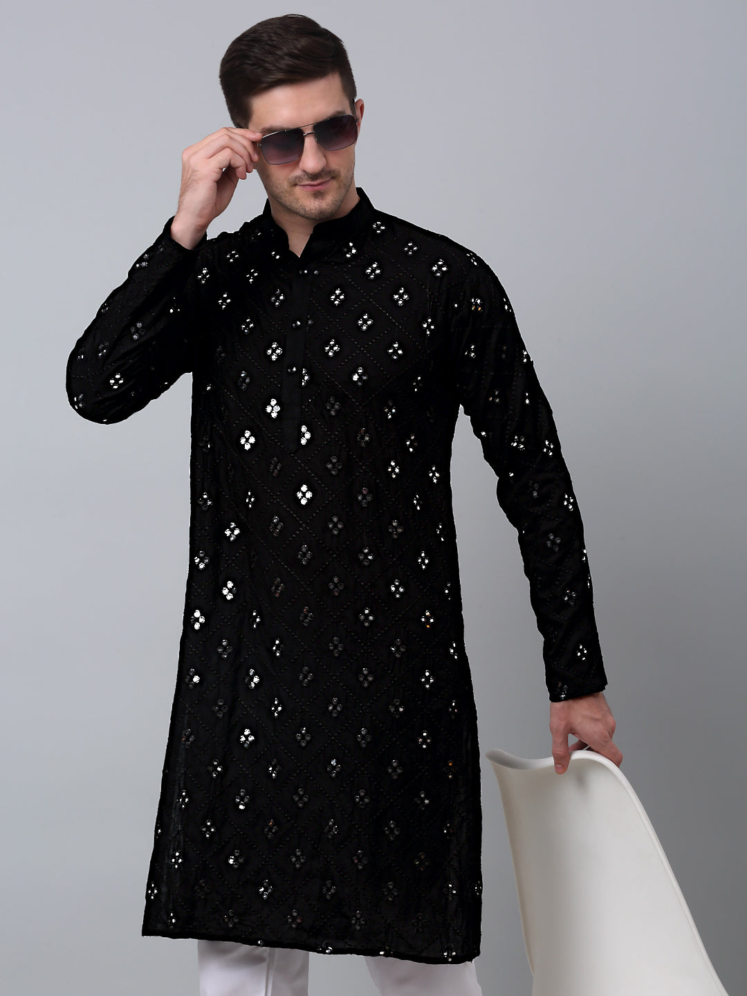 Jompers Men's Black Printed Mirror Kurta Only ( KO 646Black )