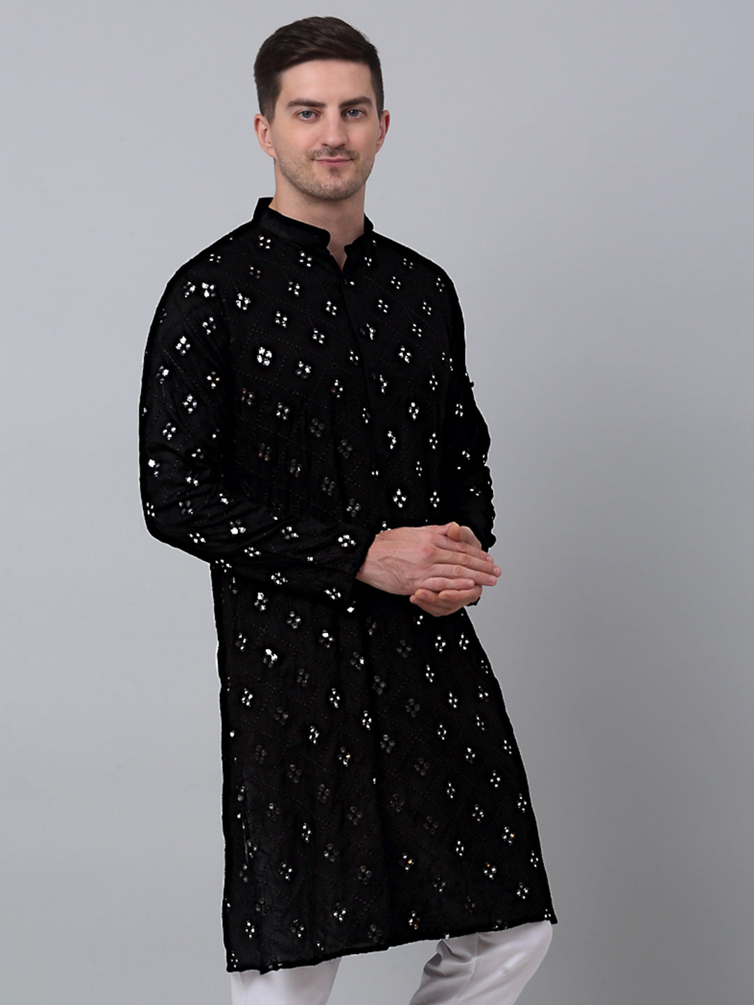 Jompers Men's Black Printed Mirror Kurta Only ( KO 646Black )