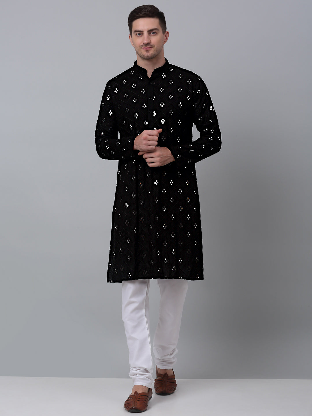 Jompers Men's Black Printed Mirror Kurta Only ( KO 646Black )