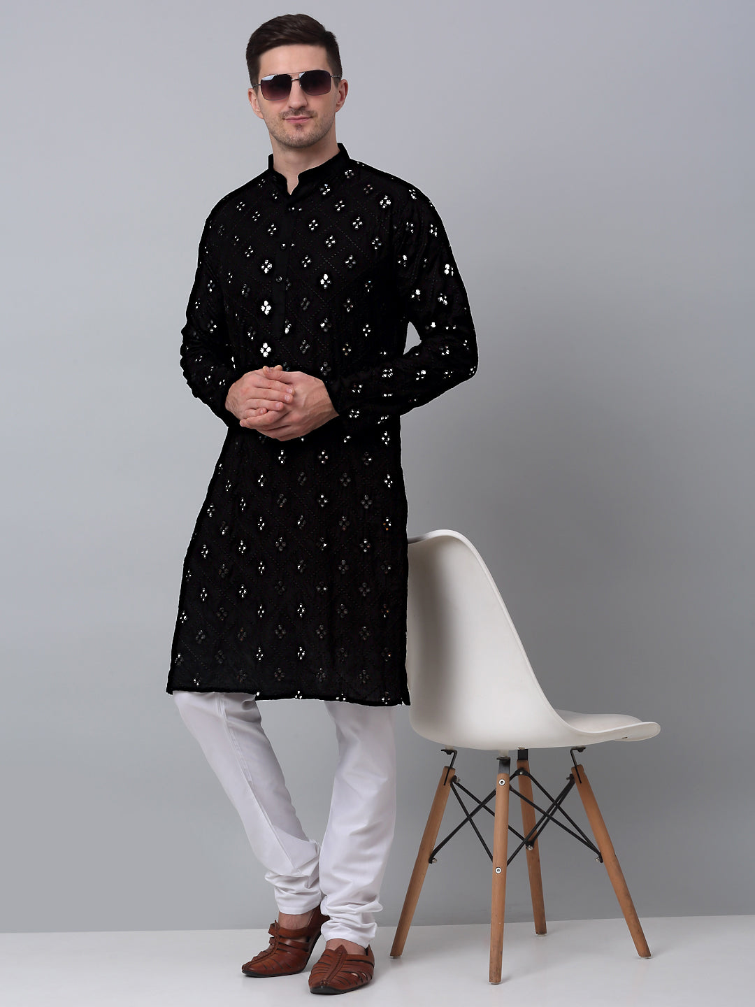 Jompers Men's Black Printed Mirror Kurta Only ( KO 646Black )