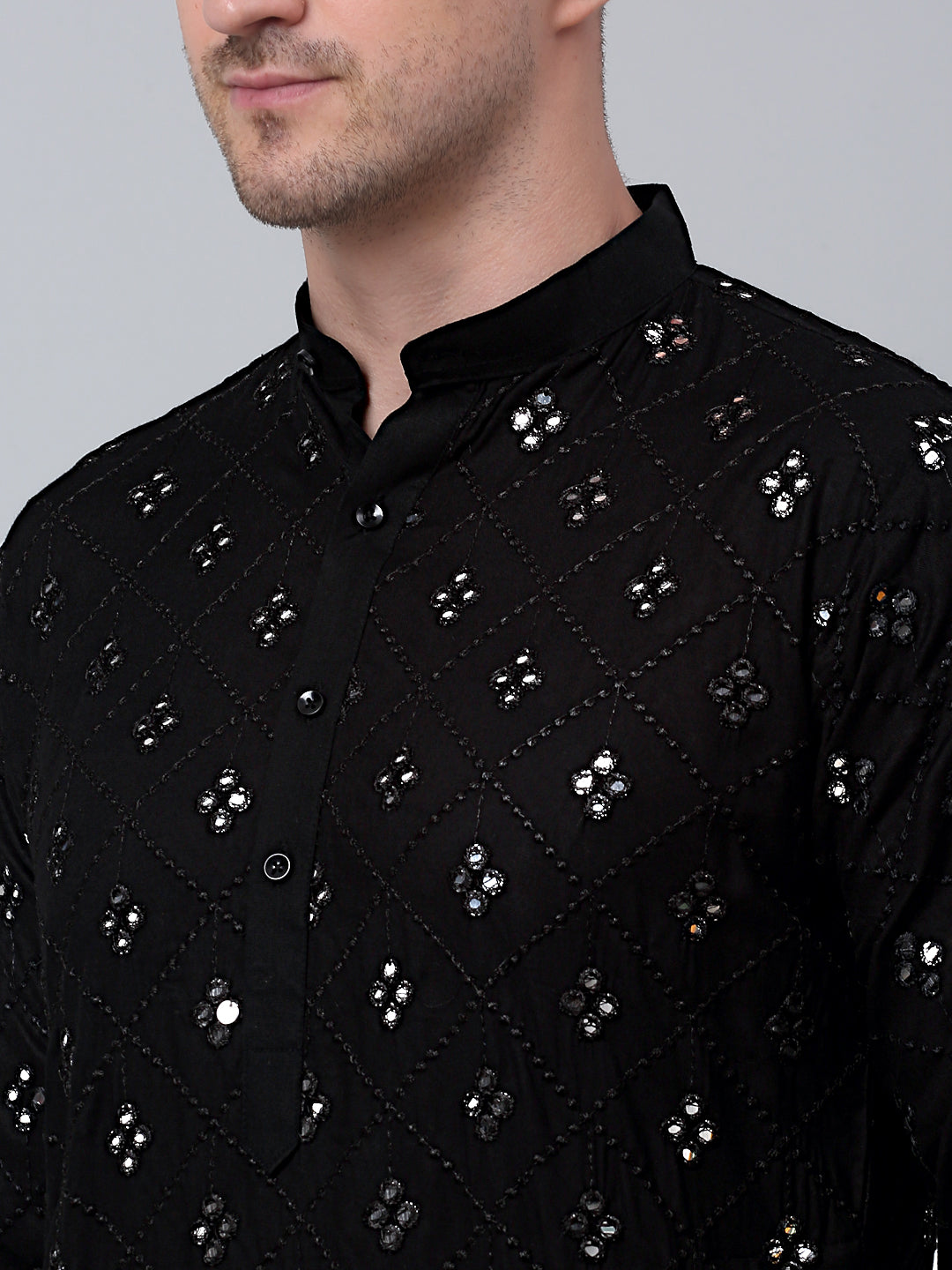 Jompers Men's Black Printed Mirror Kurta Only ( KO 646Black )