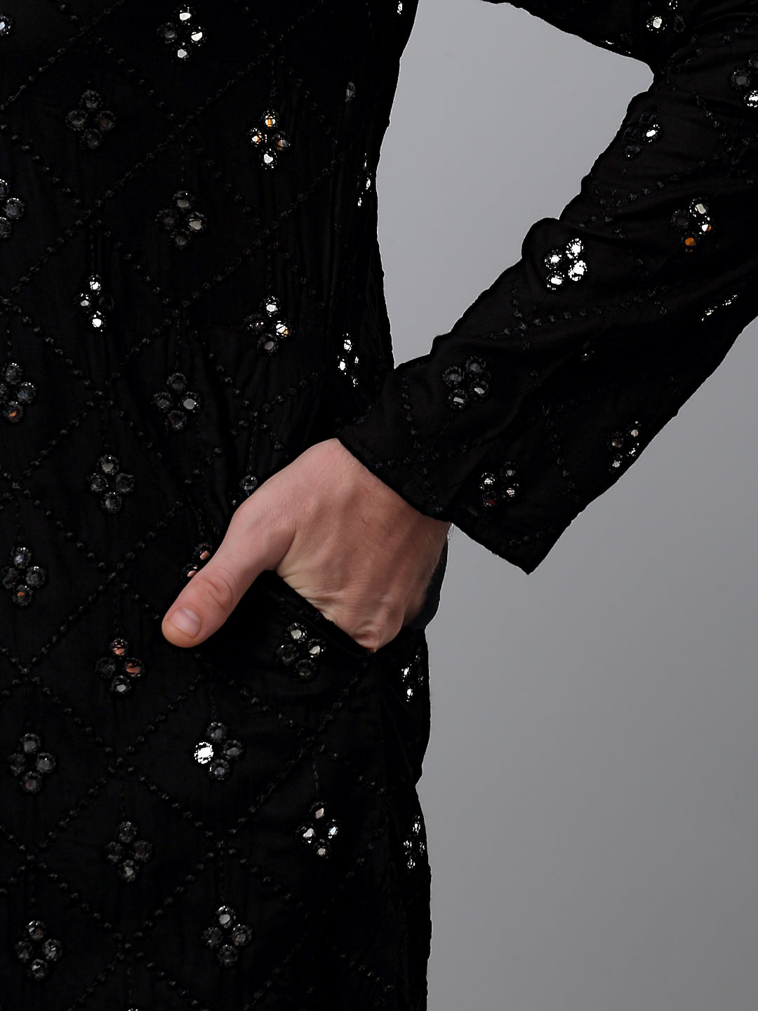 Jompers Men's Black Printed Mirror Kurta Only ( KO 646Black )