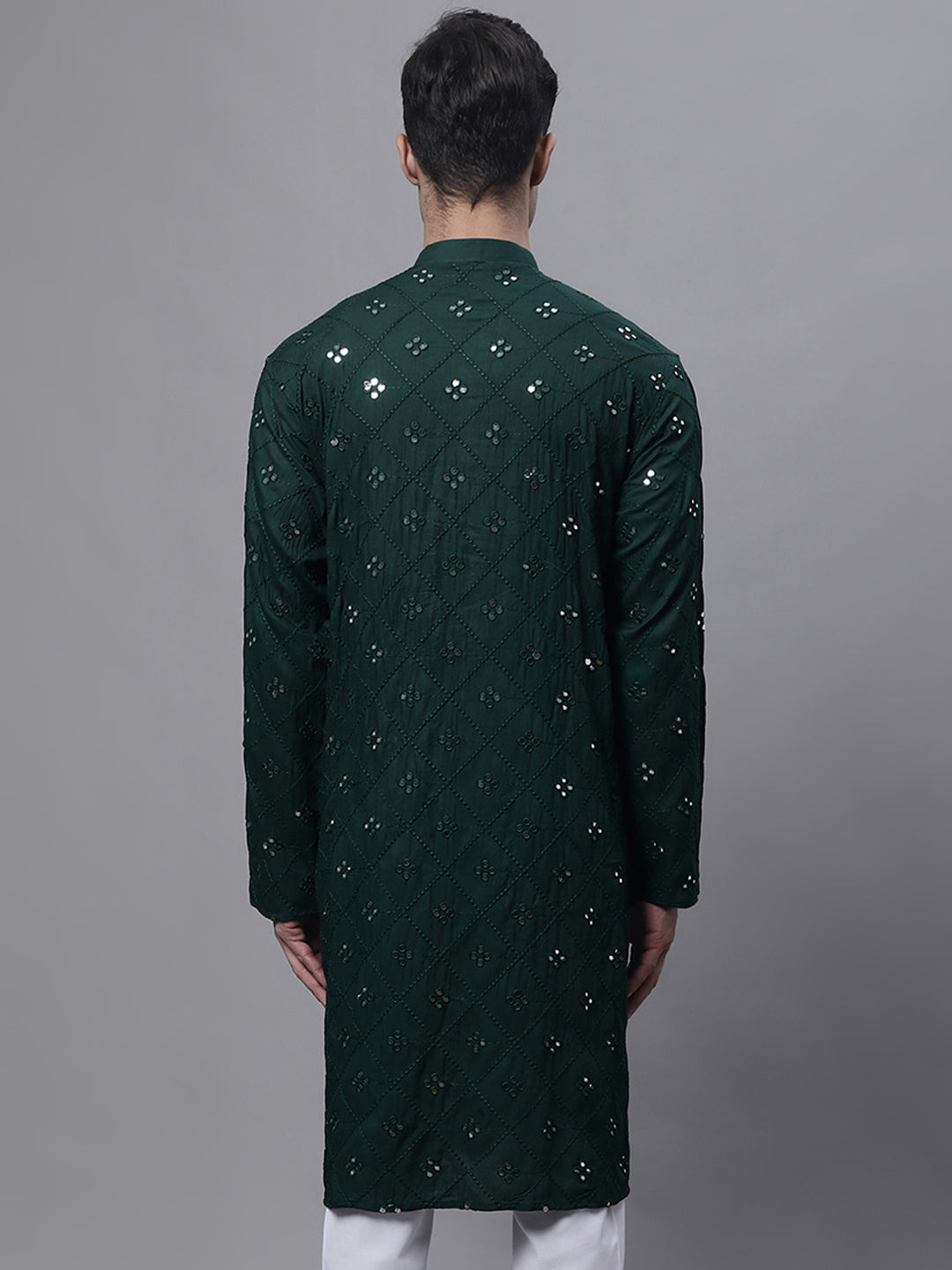 Men's Olive Green Embroidered Mirror Work Kurtas