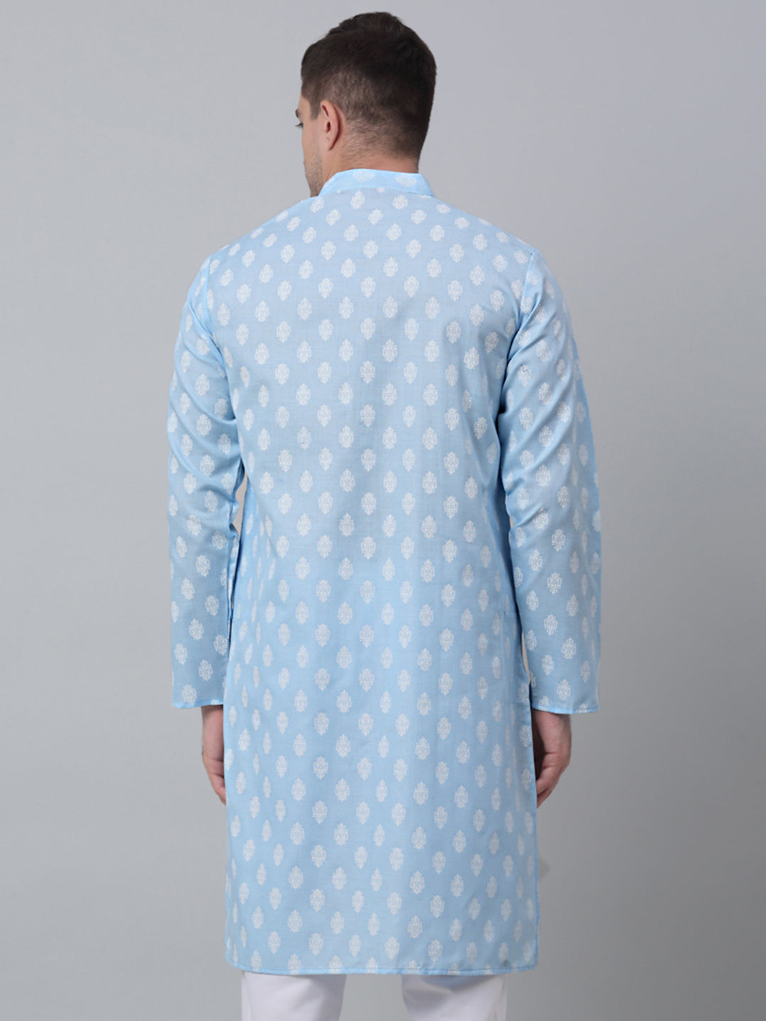 Jompers Men's Sky Cotton Floral printed kurta Only ( KO 650Sky )