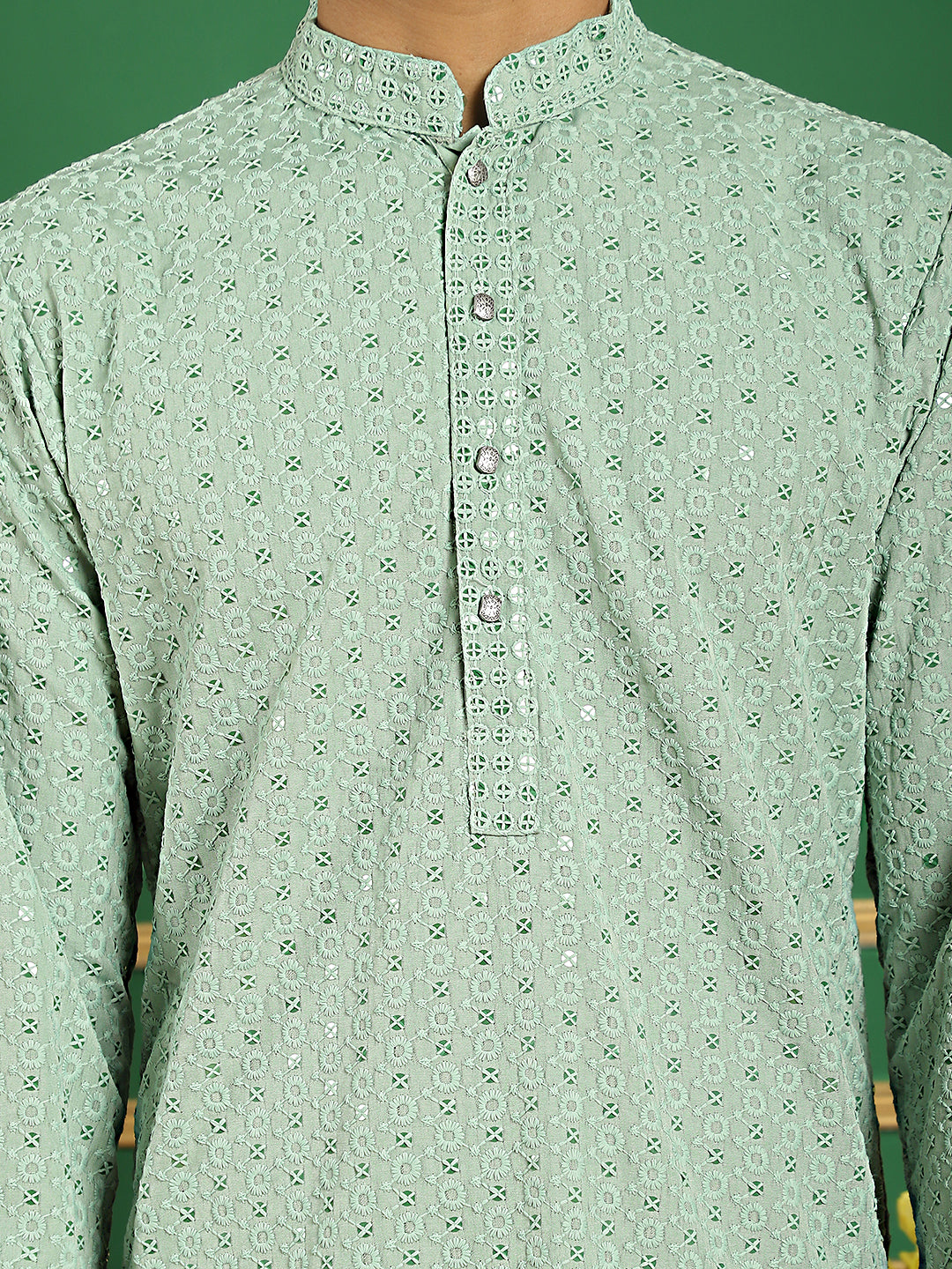 Embroidered & Sequins Cotton Kurta ( ANMKO 678Pista )