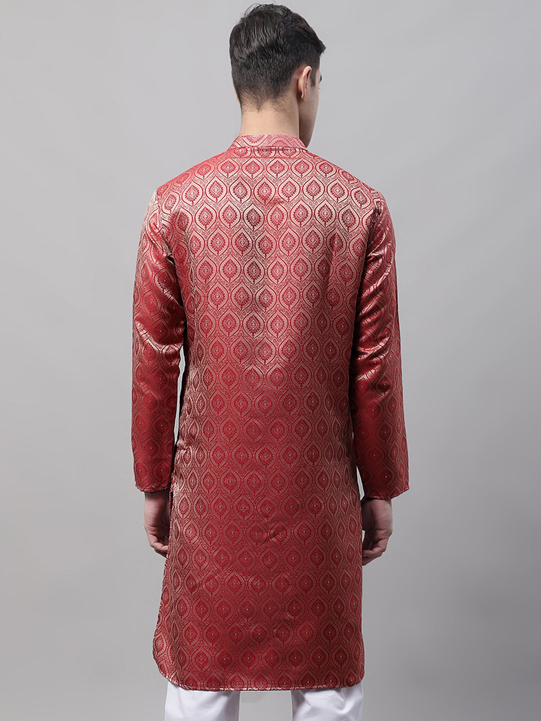 Men Ethnic Maroon Woven Design Kurtas