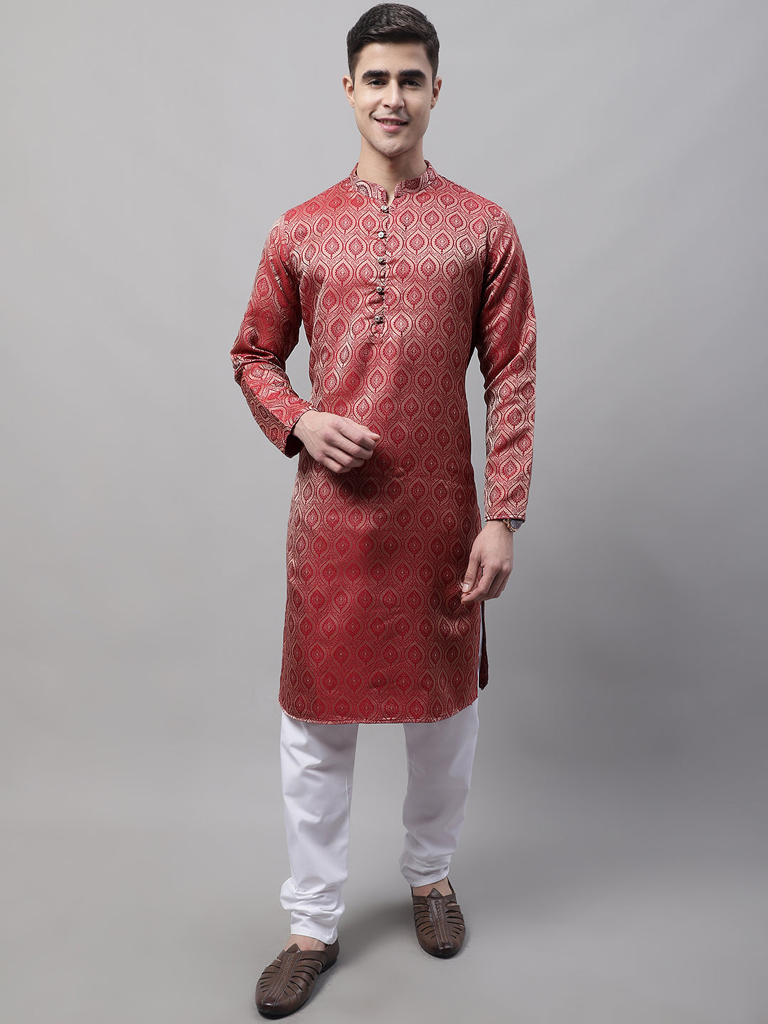 Men Ethnic Maroon Woven Design Kurtas