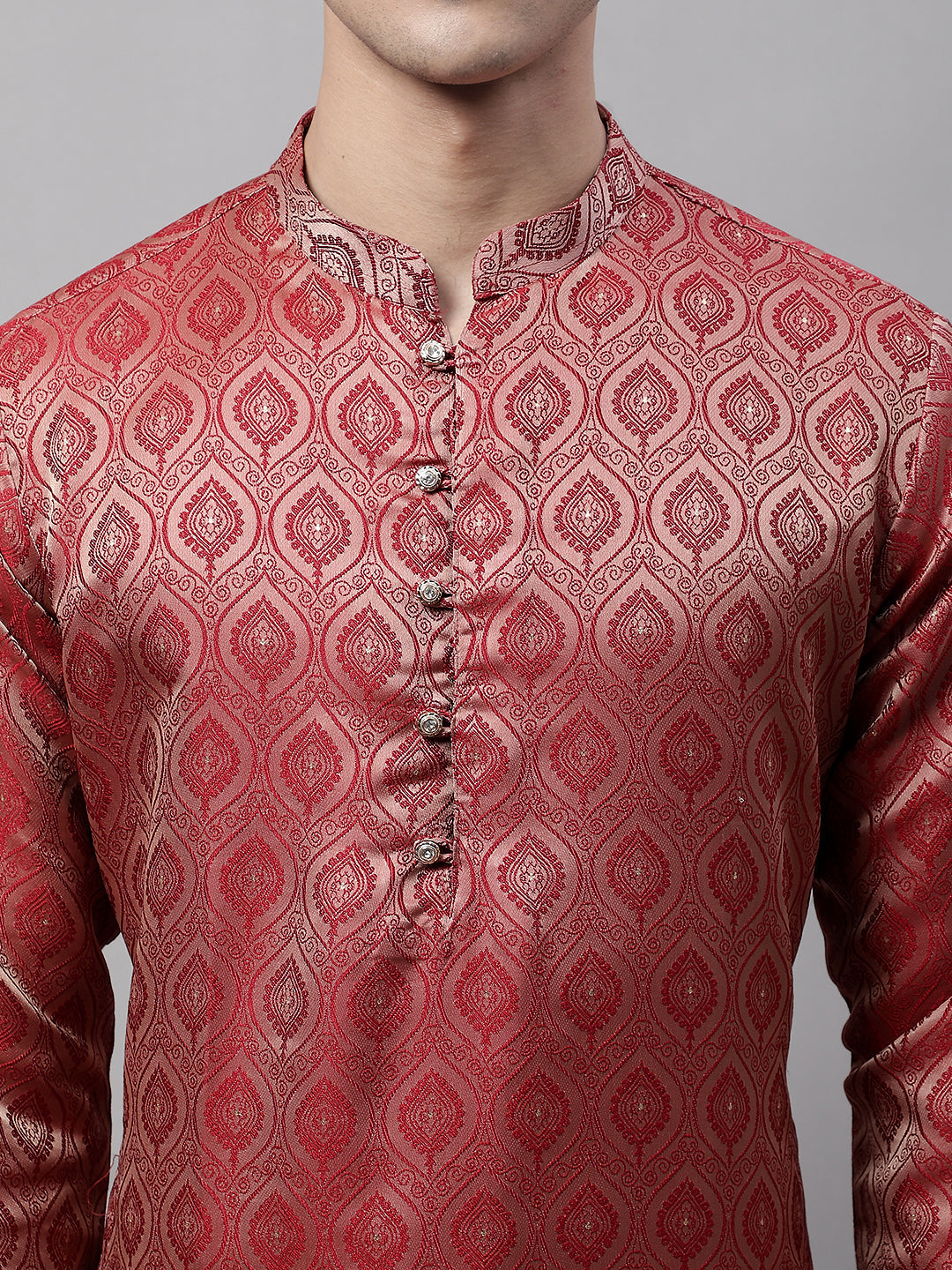 Men Ethnic Maroon Woven Design Kurtas