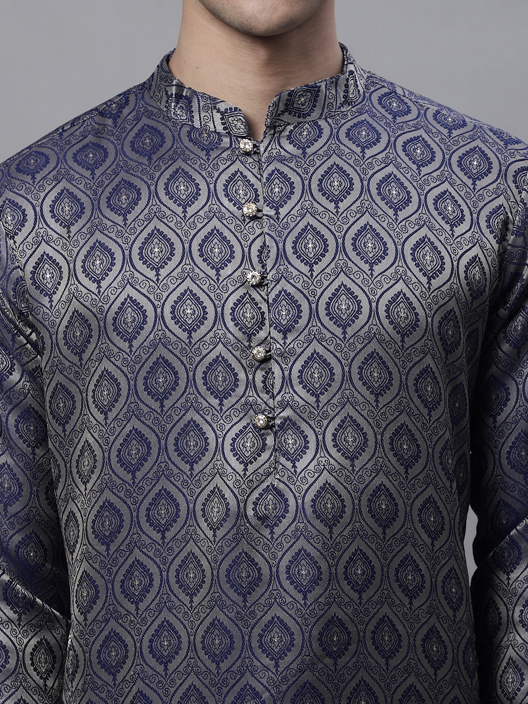 Men Ethnic Navy Blue Woven Design Kurtas