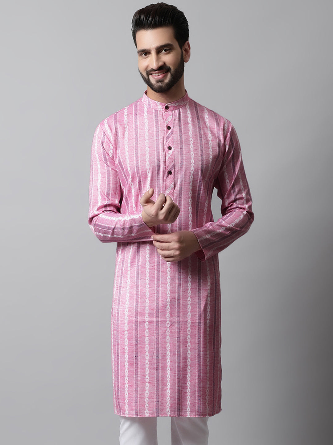 Men Pink Geomatric Printed Kurtas