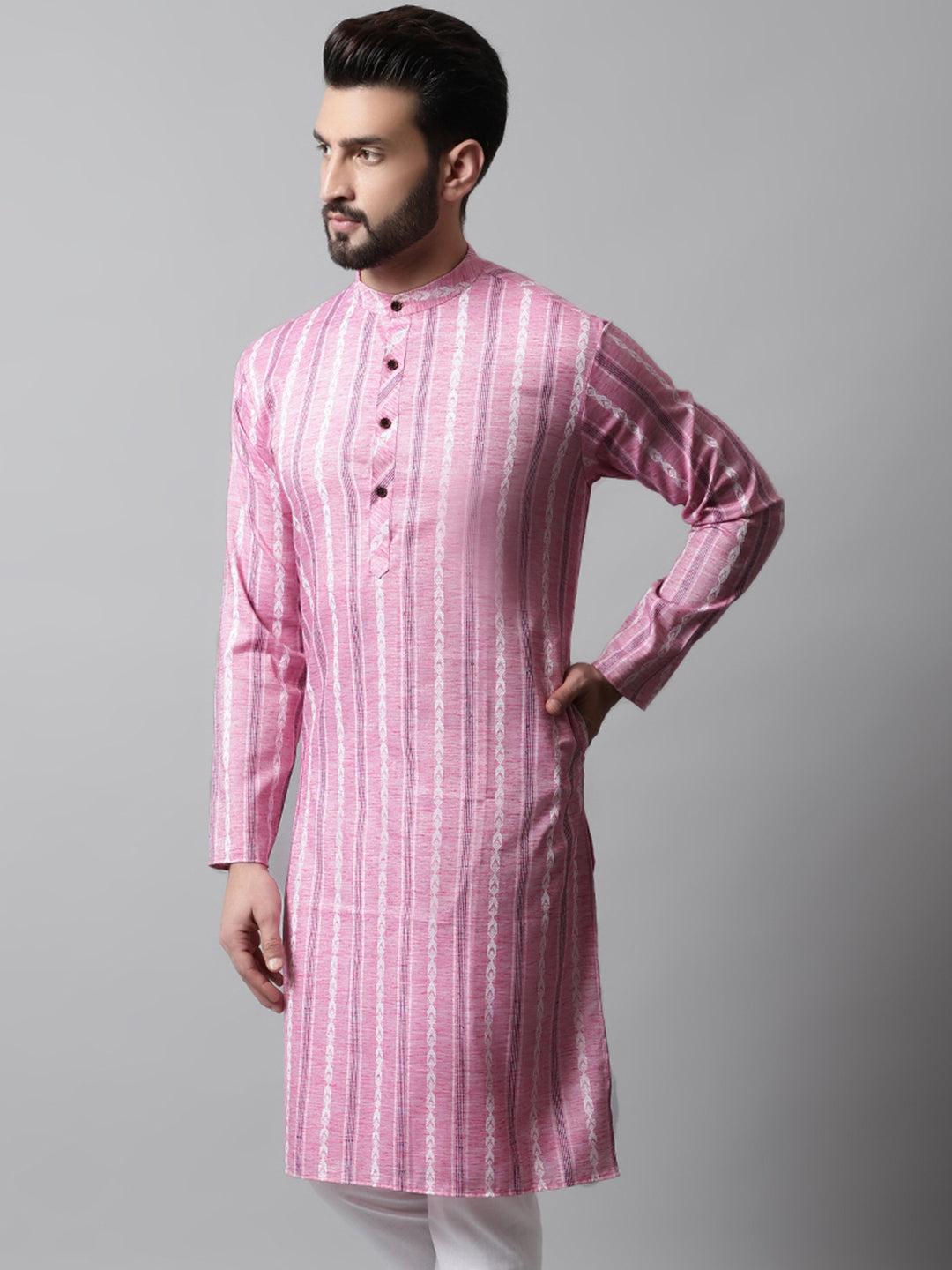 Men Pink Geomatric Printed Kurtas
