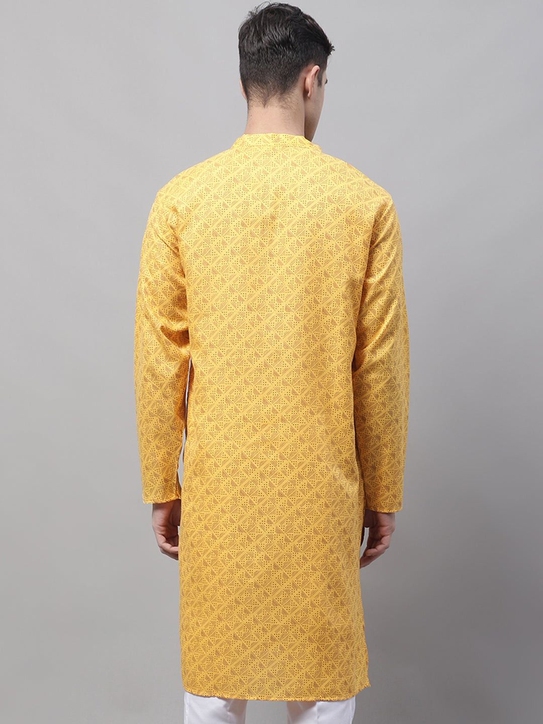 Men's Yellow Printed Pure Cotton Kurtas