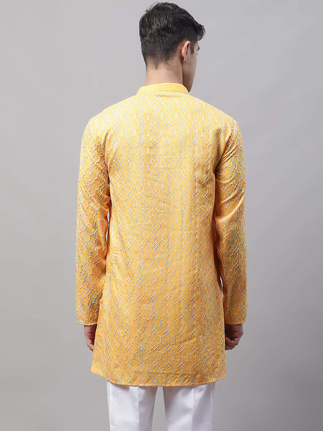Men's Mustard and Multi Coloured Embroidered Straight Kurtas