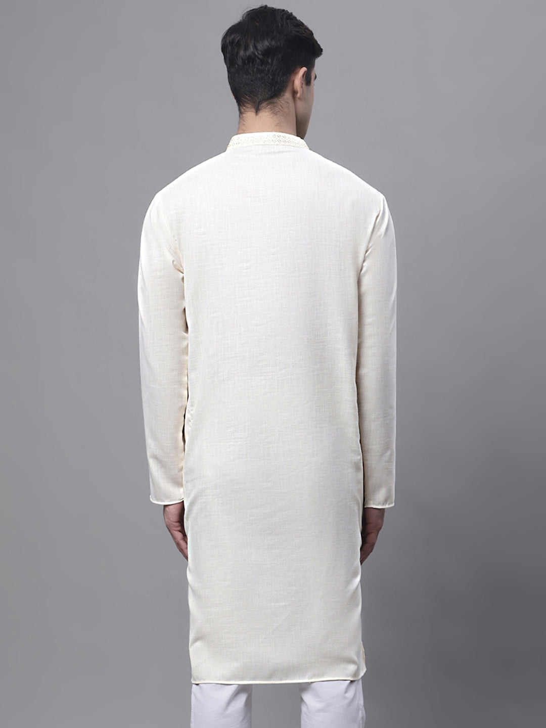 Men's White Embroidered Straight Kurtas