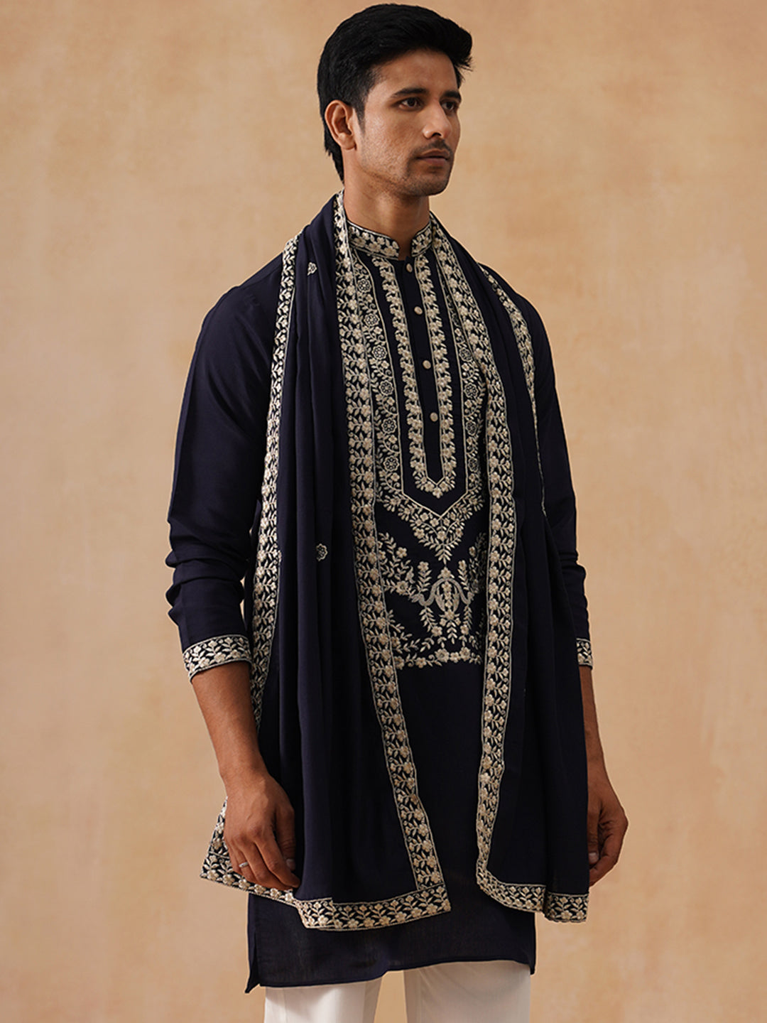 Silk Blend Embroidered Kurtas ( KO 5287 Black )