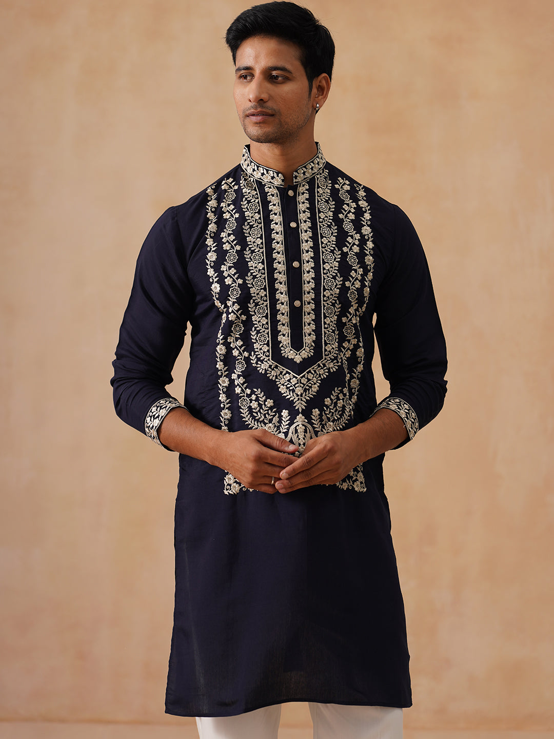 Silk Blend Embroidered Kurtas ( KO 5287 Black )