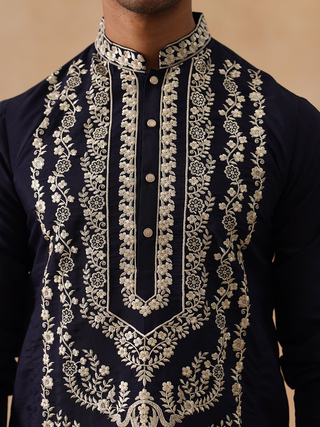 Silk Blend Embroidered Kurtas ( KO 5287 Black )