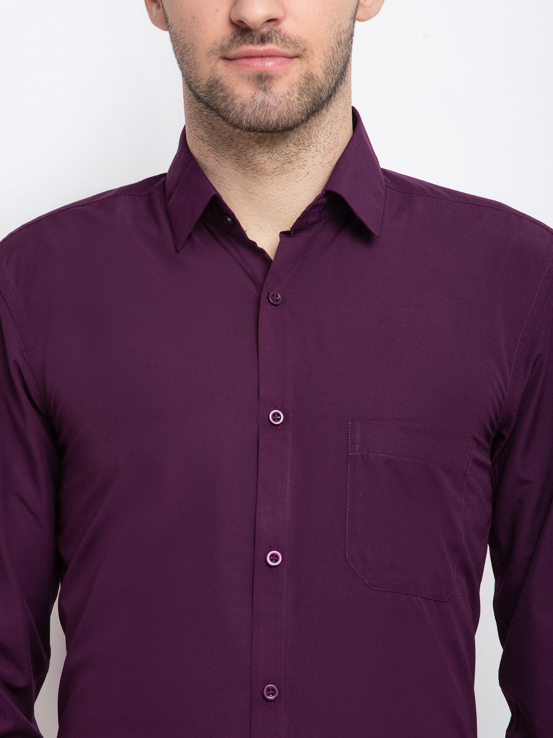 Indian Needle Men's Cotton Solid Burgundy Purple Formal Shirt's ( SF 361Burgundy )