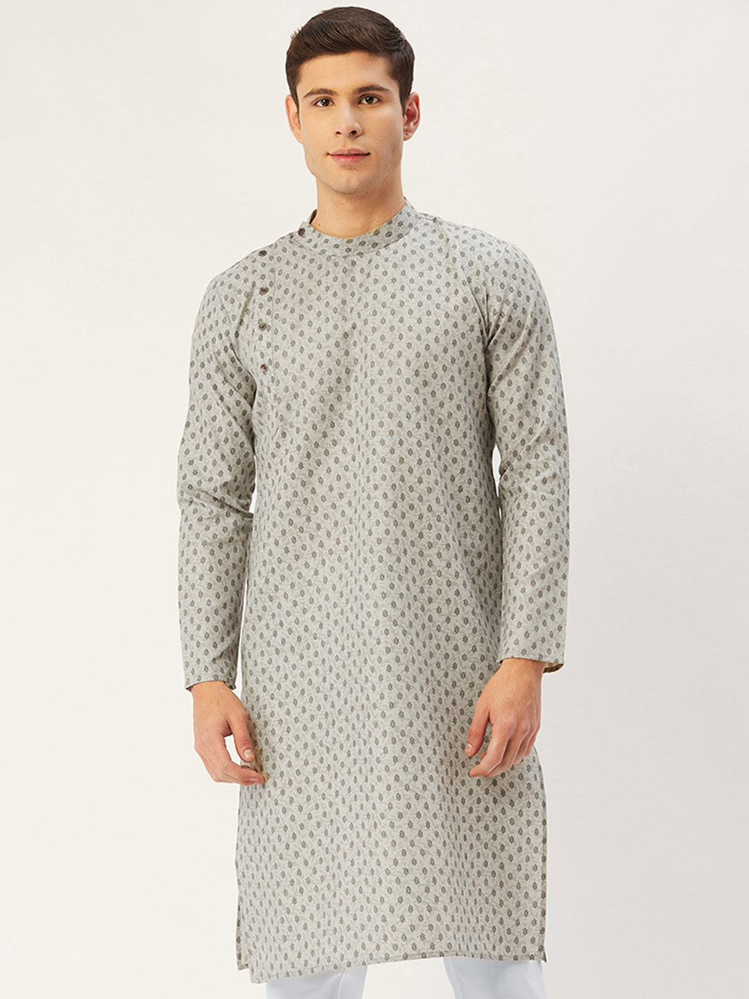 Jompers Men's Grey Cotton printed kurta Only ( KO 652Grey )