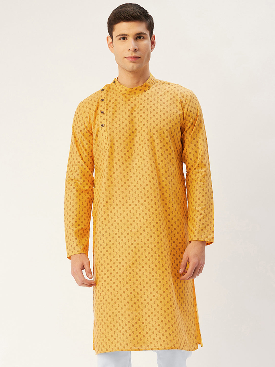 Jompers Men's Mustard Cotton printed kurta Only ( KO 652Mustard )