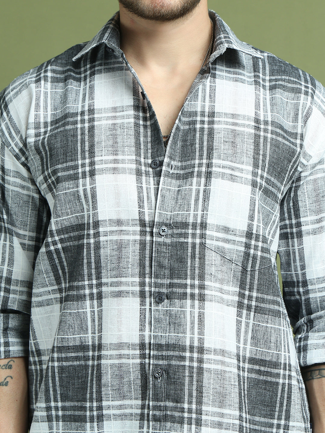 Checked Pure Cotton Casual Shirt for Men ( RDSH 007Grey )