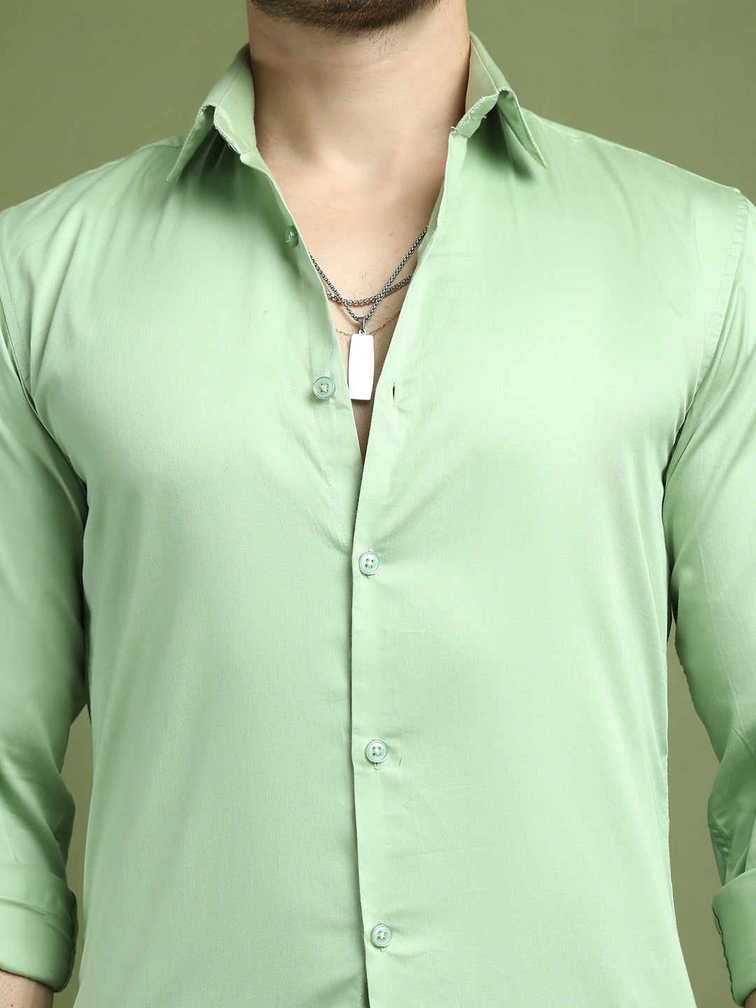 Satin Lycra Solid Casual Shirt for Men ( RDSH 008Pista )