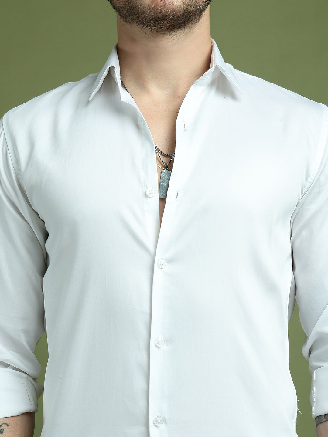 Satin Lycra Solid Casual Shirt for Men ( RDSH 008White )