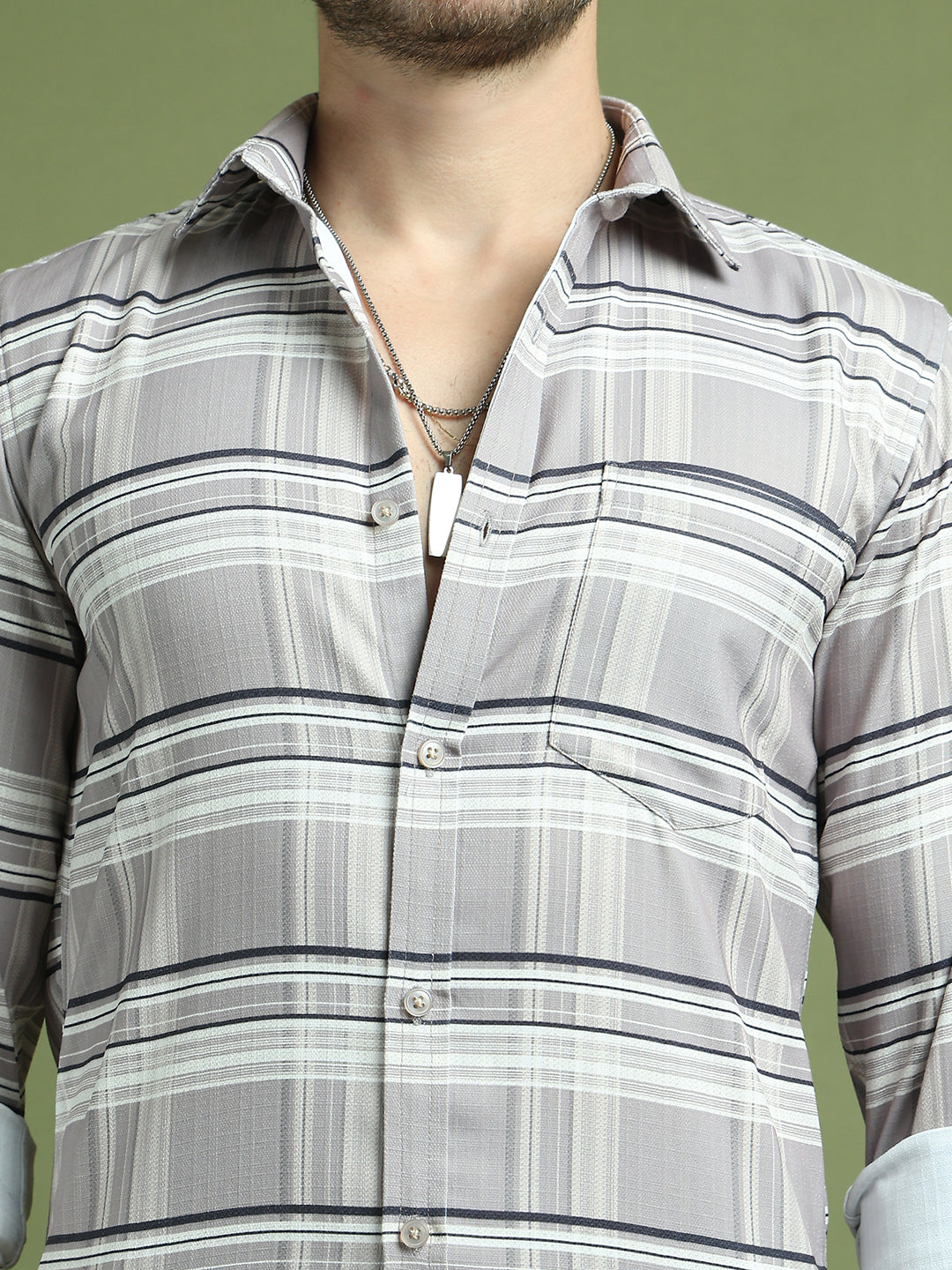 Classic Tartan Checked Pure Cotton Casual Shirt ( RDSH 010Grey )