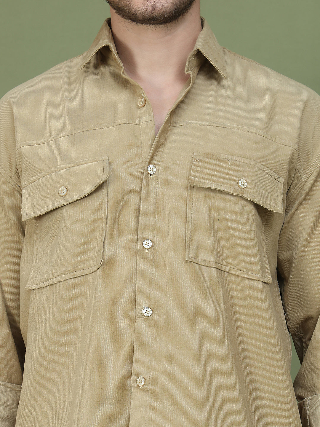 Classic Corduroy Shirt with Dual Pockets ( RDSH 014Beige )