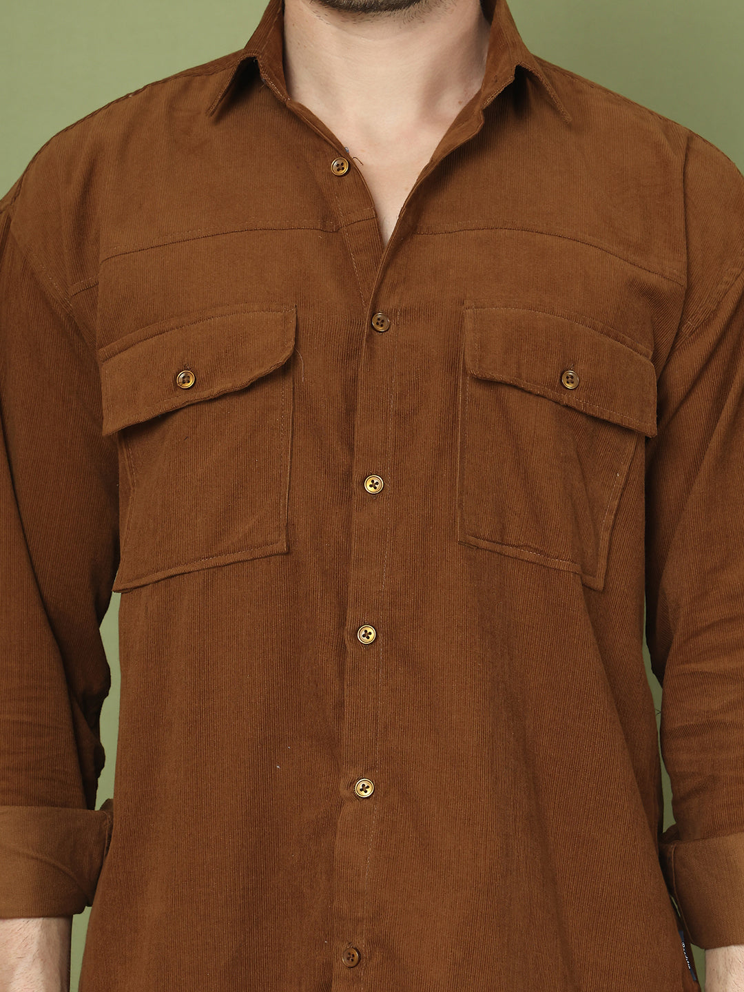 Classic Corduroy Shirt with Dual Pockets ( RDSH 014Brown )