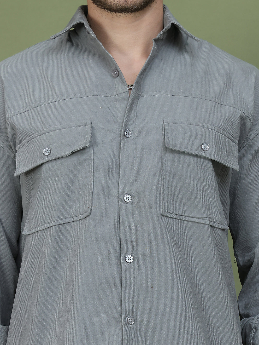 Classic Corduroy Shirt with Dual Pockets ( RDSH 014Light-Grey )