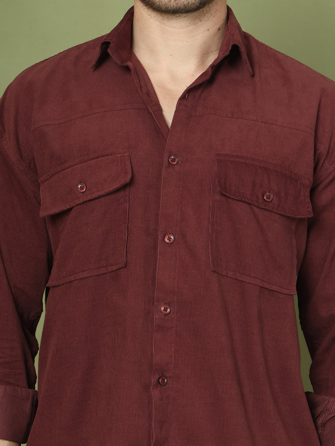 Classic Corduroy Shirt with Dual Pockets ( RDSH 014Maroon )
