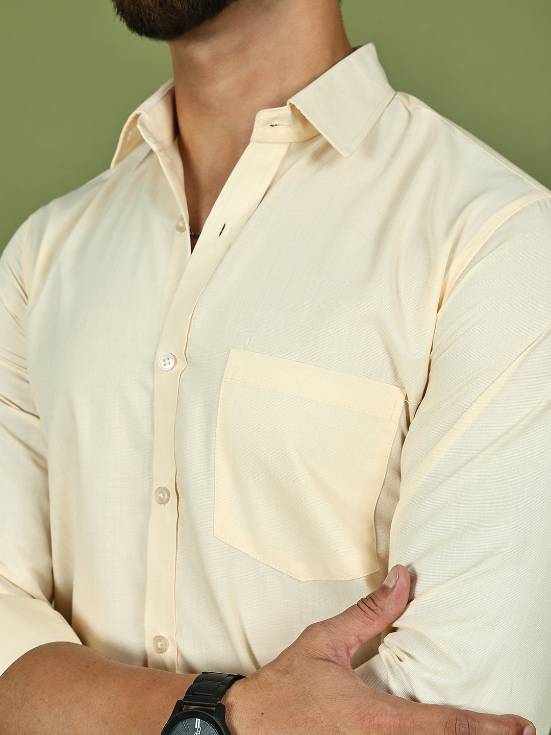 Men's Casual Cotton Blend Shirt ( RDSH 019Cream )
