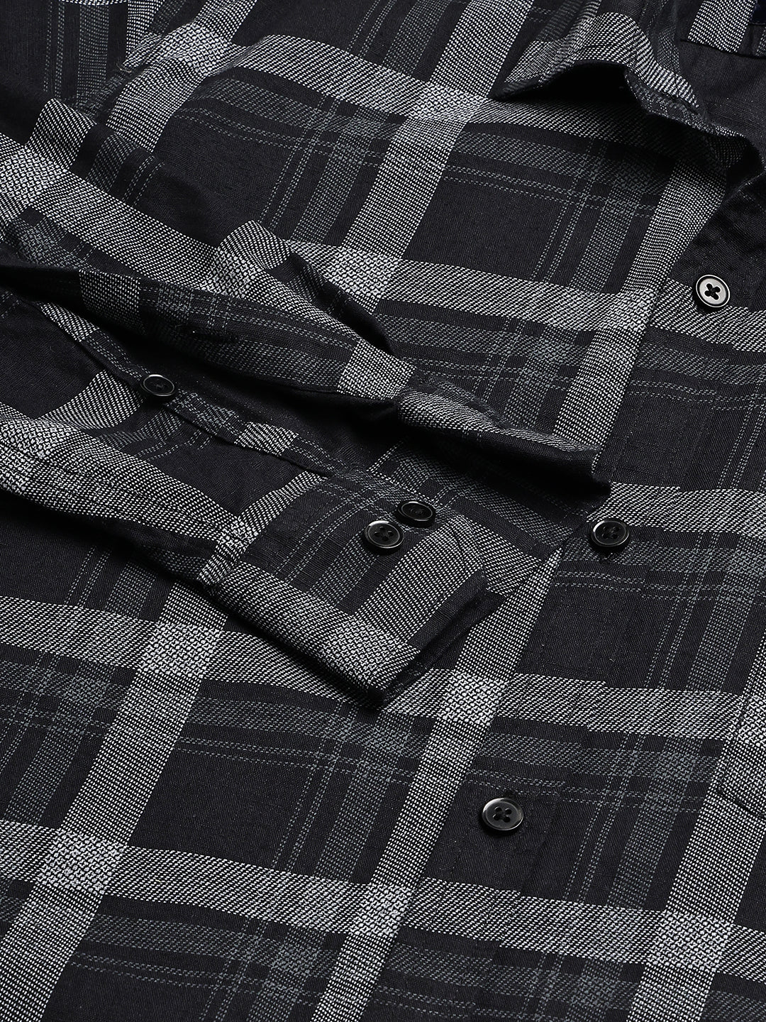 Pure Cotton Smart Casual Checked Shirt ( RDSH 027Black )