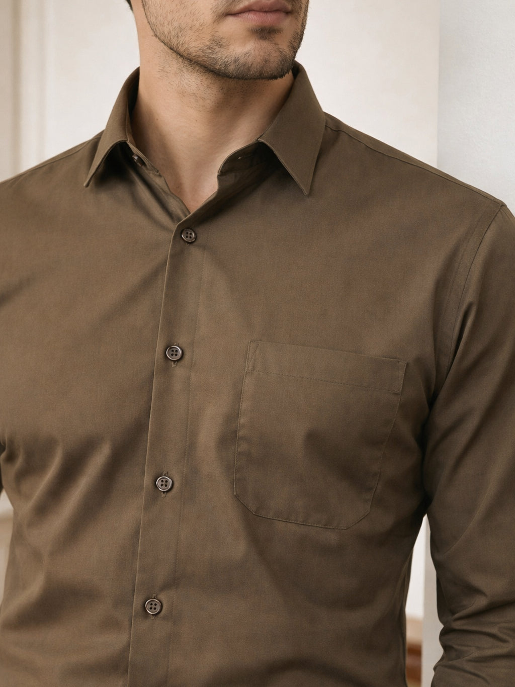 Men’s Classic Solid Casual Wear Shirt ( RDSH 037Brown )