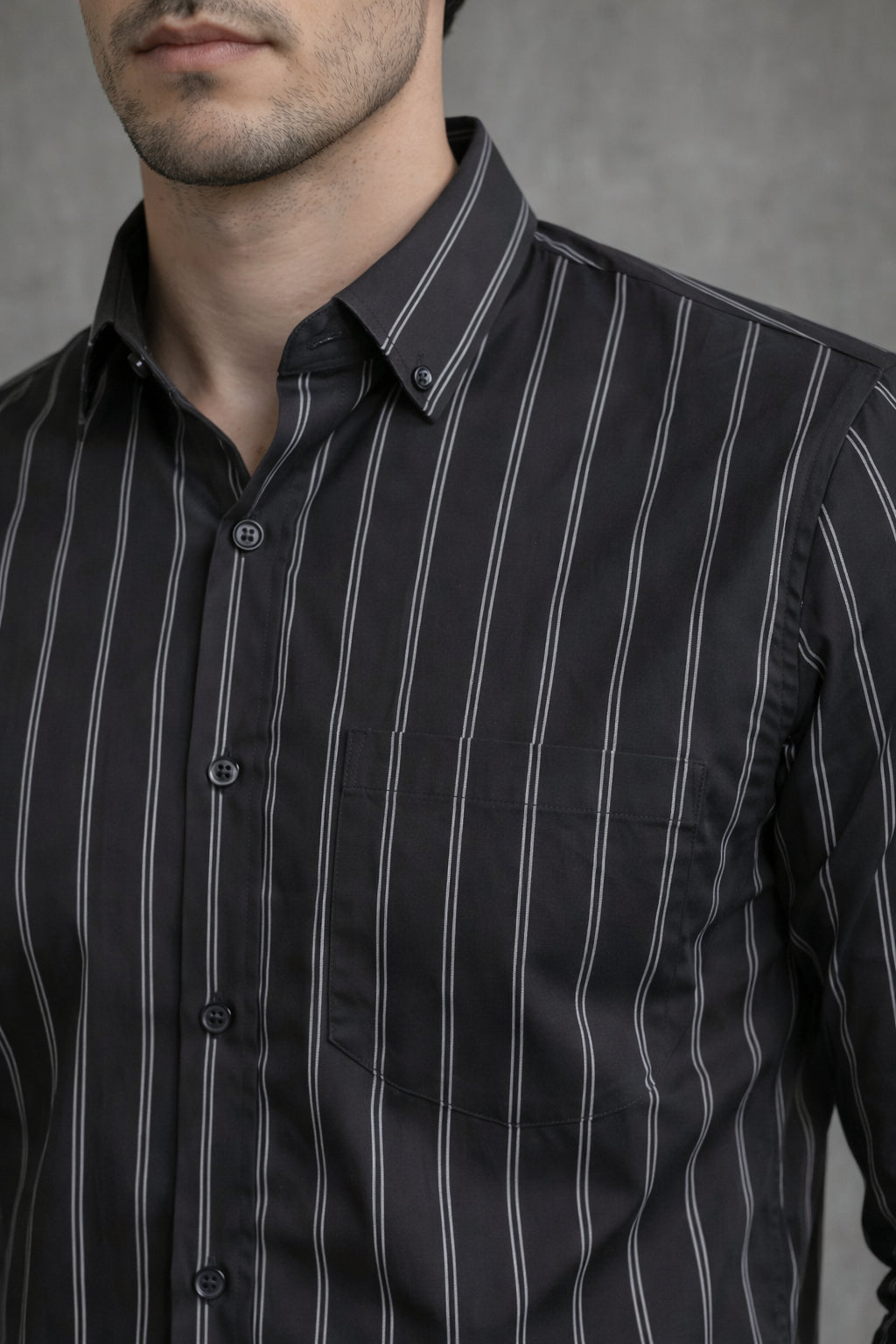 Men’s Vertical Striped Regular Fit Casual Shirt ( RDSH 041Black )