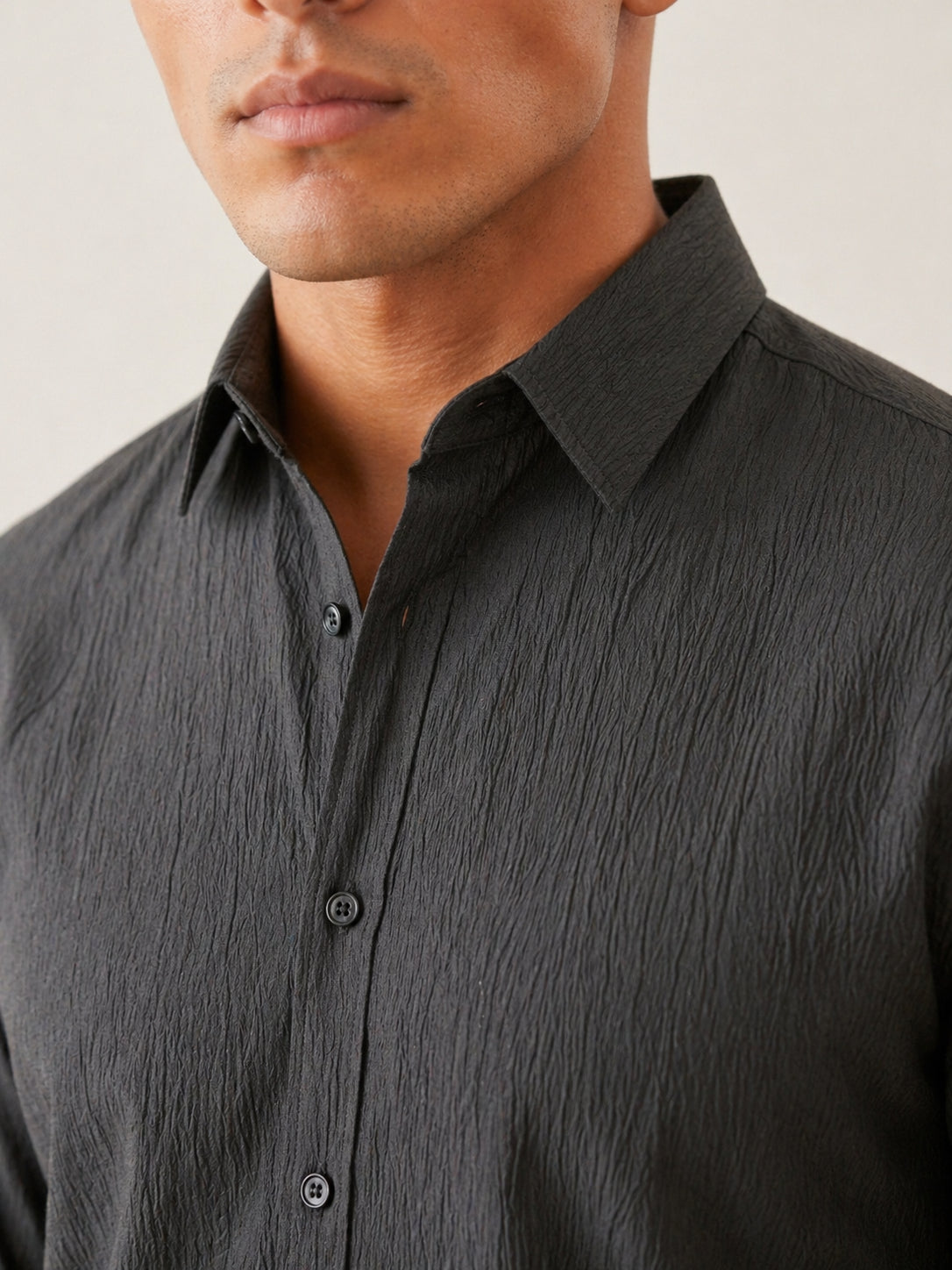 Men’s Wrinkle Textured Cotton Blend Casual Shirt ( RDSH 044Charcoal )