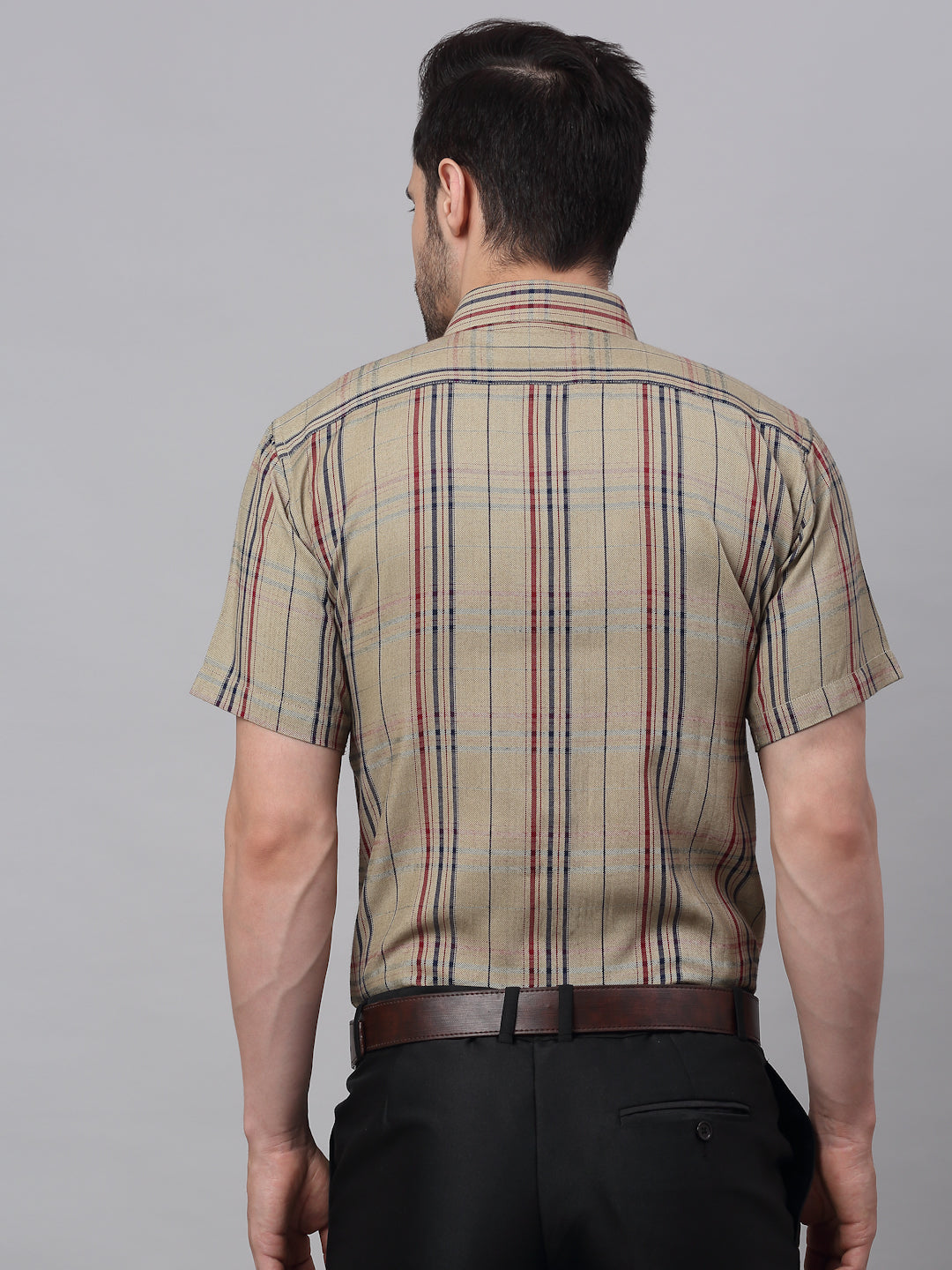 Men's Brown Half Sleeve Checked Formal Shirt