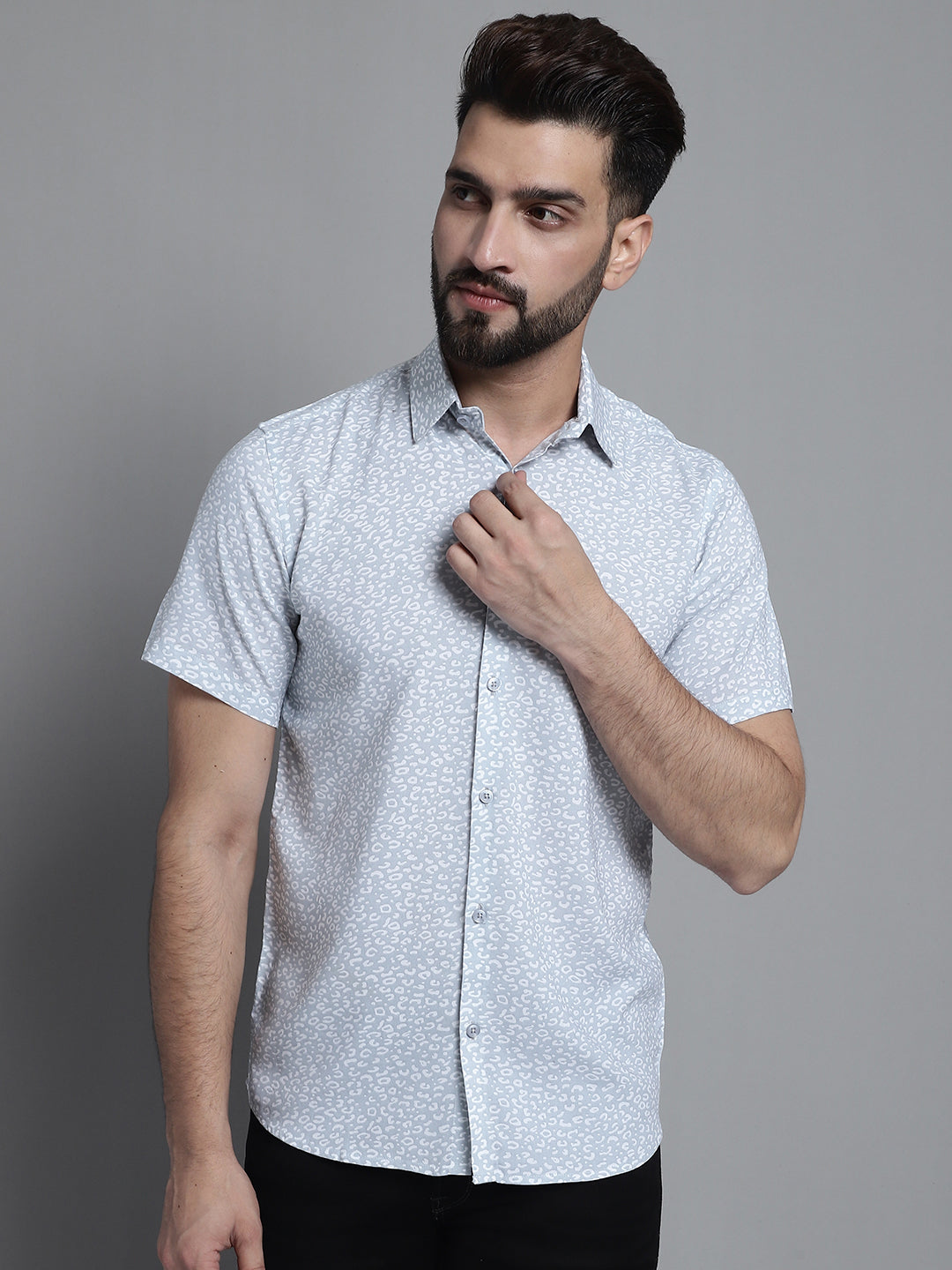 Men's Printed Formal Shirt ( SF 880Light-Grey )