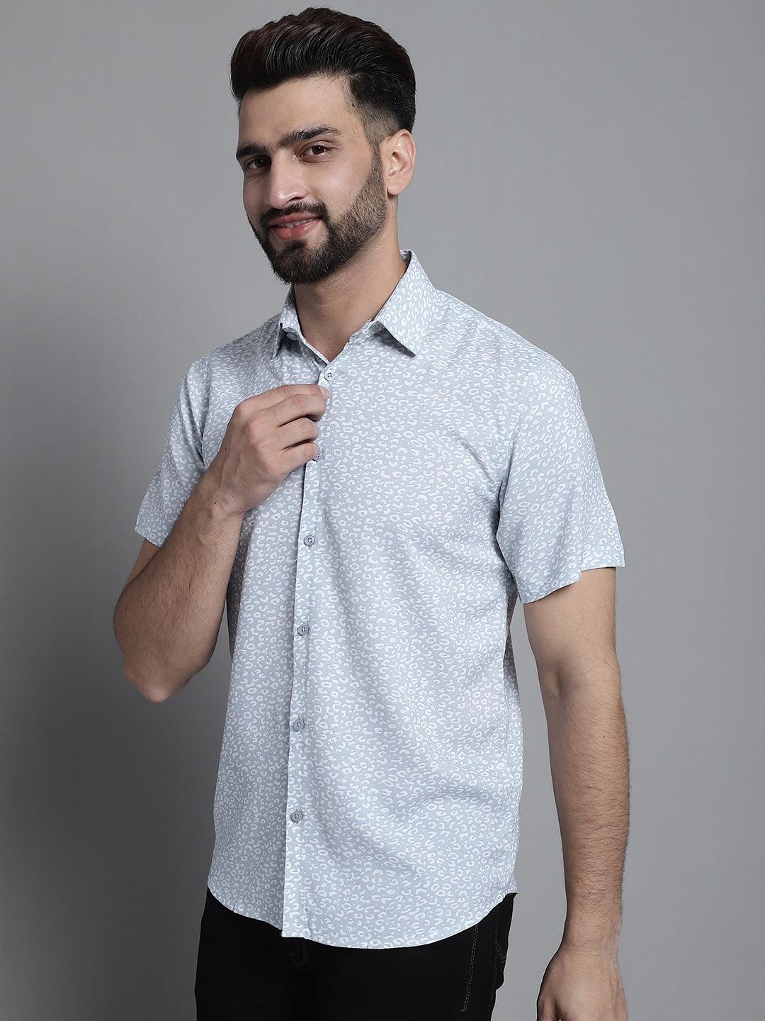 Men's Printed Formal Shirt ( SF 880Light-Grey )