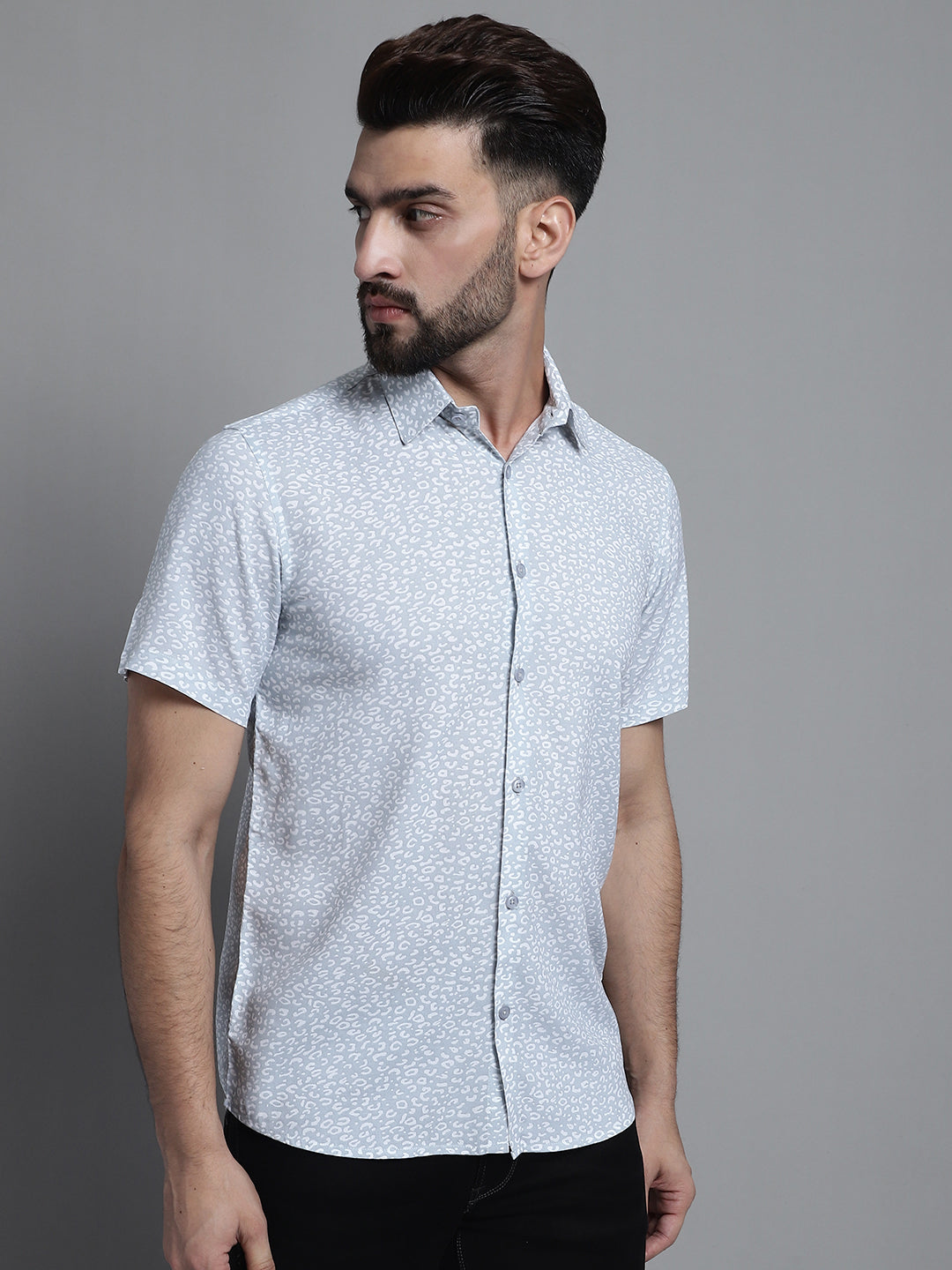 Men's Printed Formal Shirt ( SF 880Light-Grey )