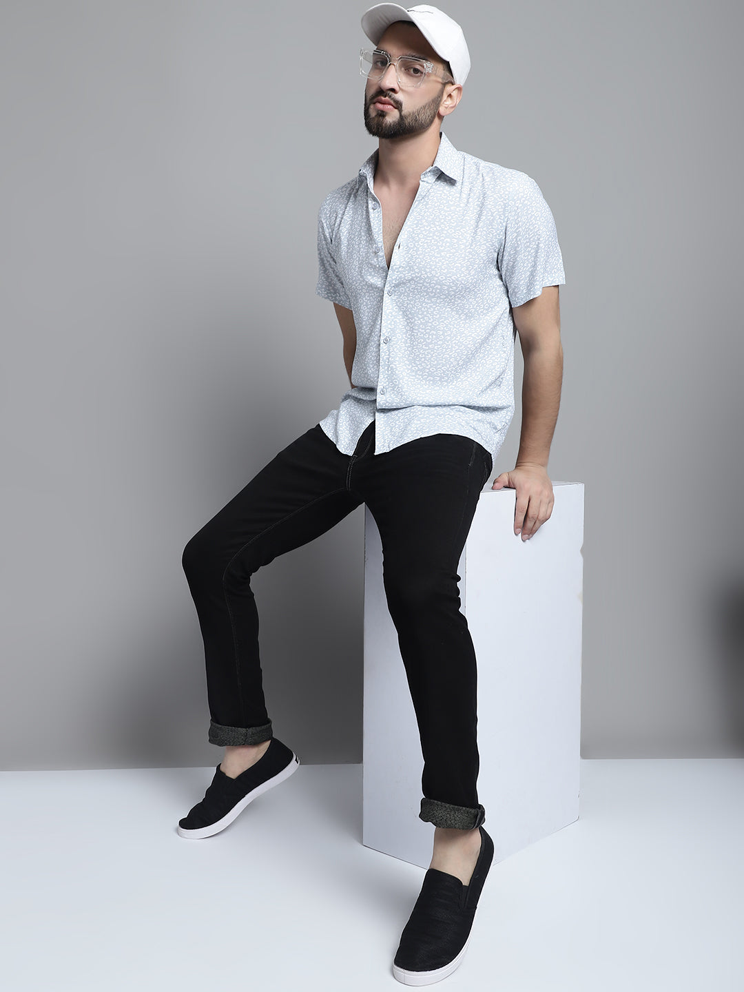 Men's Printed Formal Shirt ( SF 880Light-Grey )