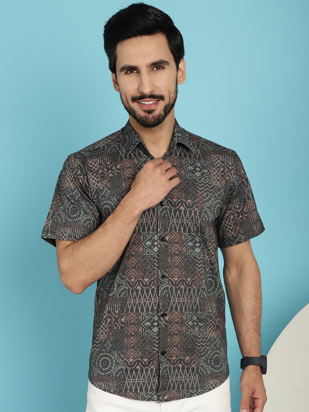 Dark-Grey Printed Casual Shirt