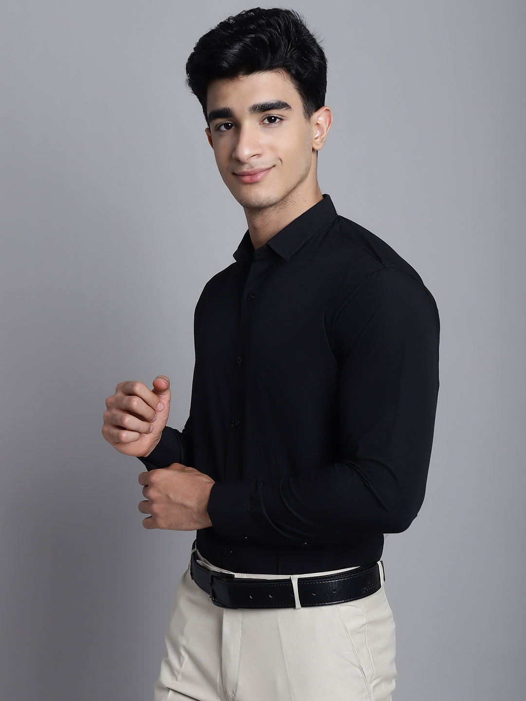 Indian Needle Men's Cotton Solid Black Formal Shirt's ( SF 361Black )