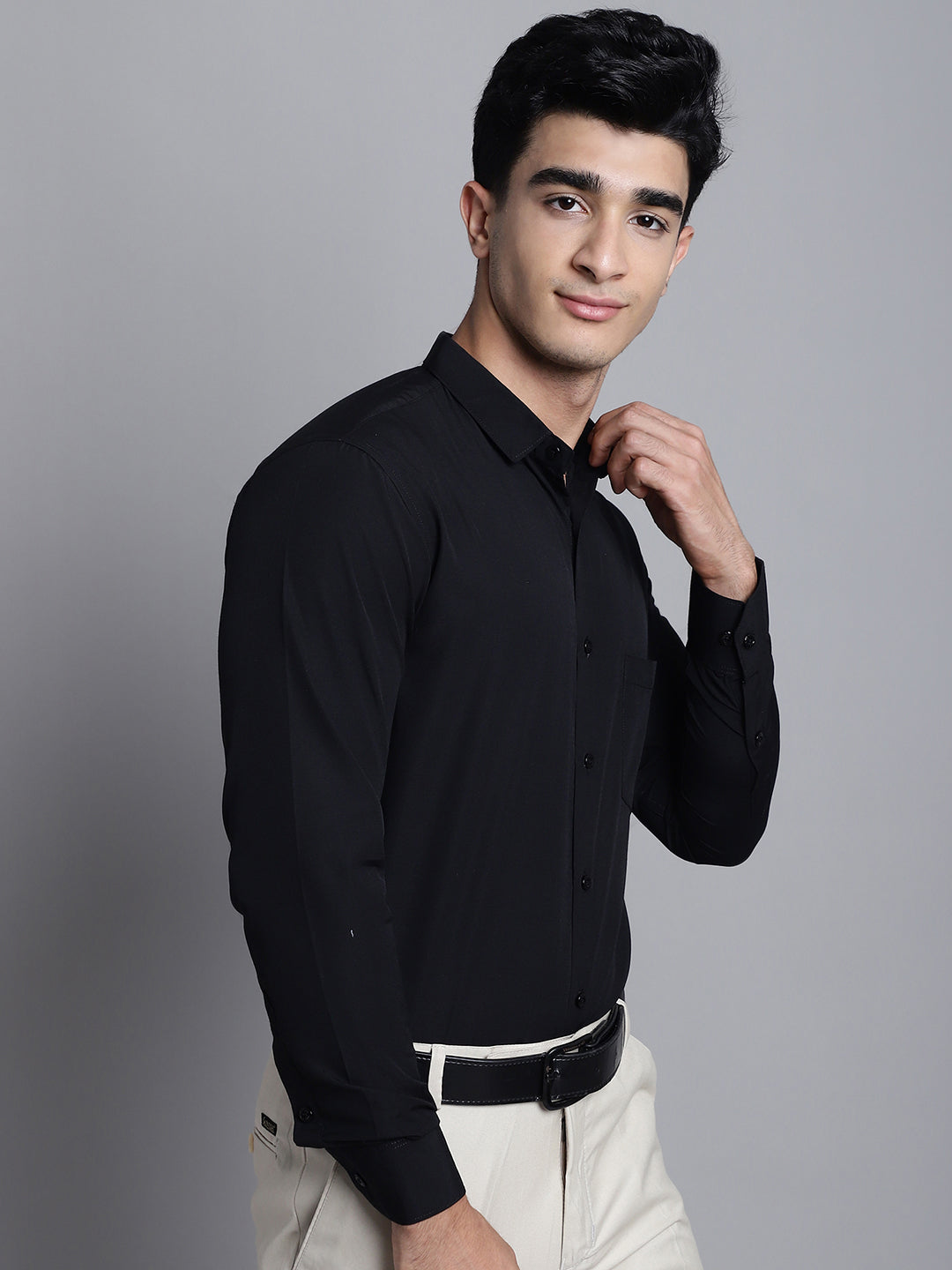 Indian Needle Men's Cotton Solid Black Formal Shirt's ( SF 361Black )