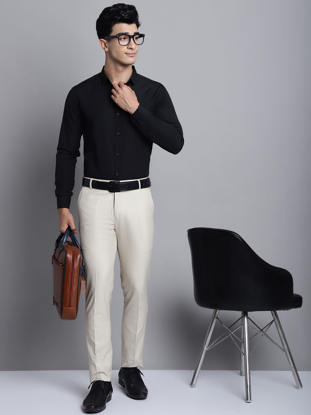 Indian Needle Men's Cotton Solid Black Formal Shirt's ( SF 361Black )