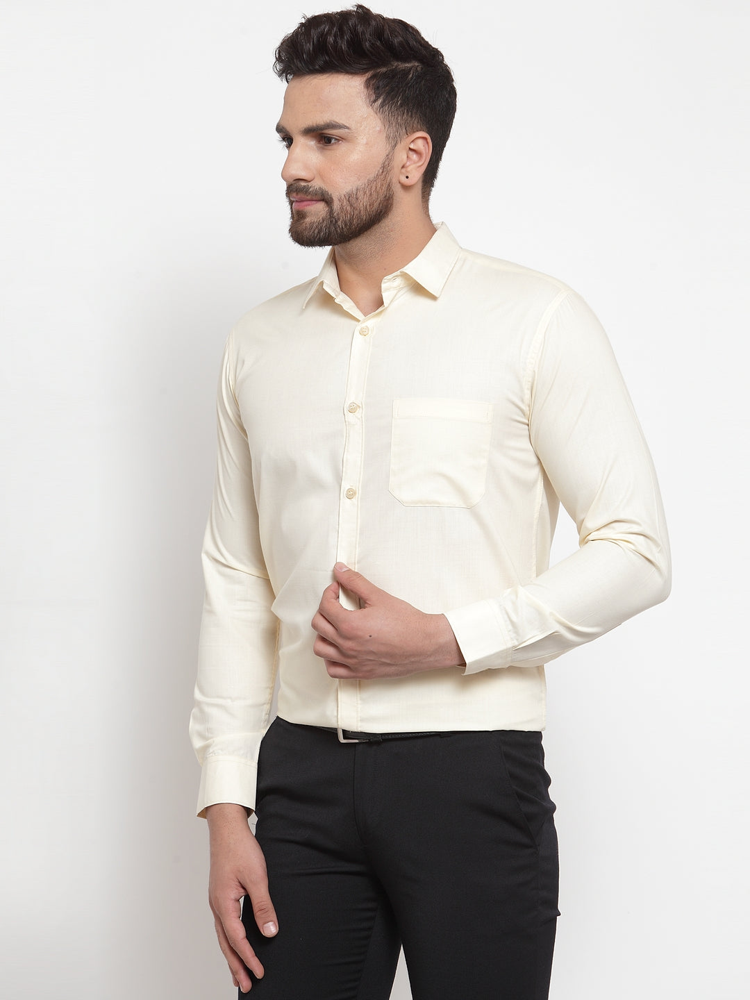 Indian Needle Men's Cotton Solid Cream Formal Shirt's ( SF 361Cream )