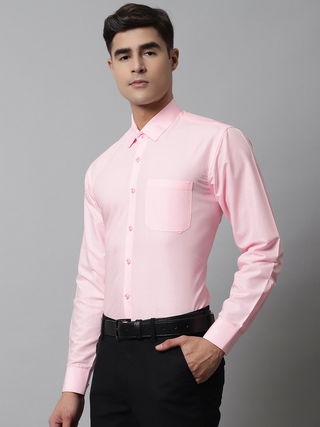 Indian Needle Men's Cotton Solid Light Pink Formal Shirt's ( SF 361Light-Pink )